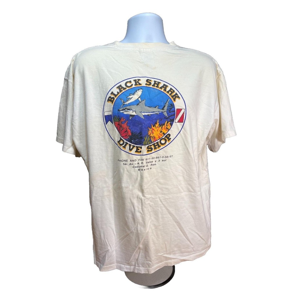Black Shark Dive Shop Mexico‎ Vintage 90s T-Shirt XL Surf Single Stitch Anchor